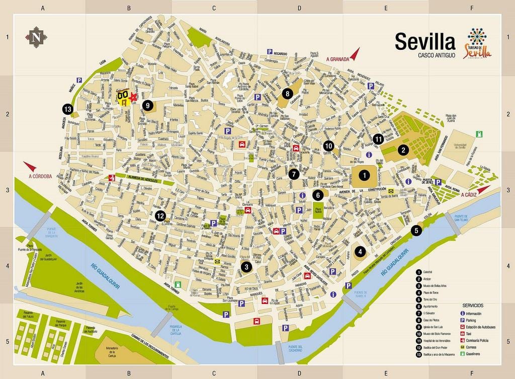 kort af frjáls götukort í Seville á spáni