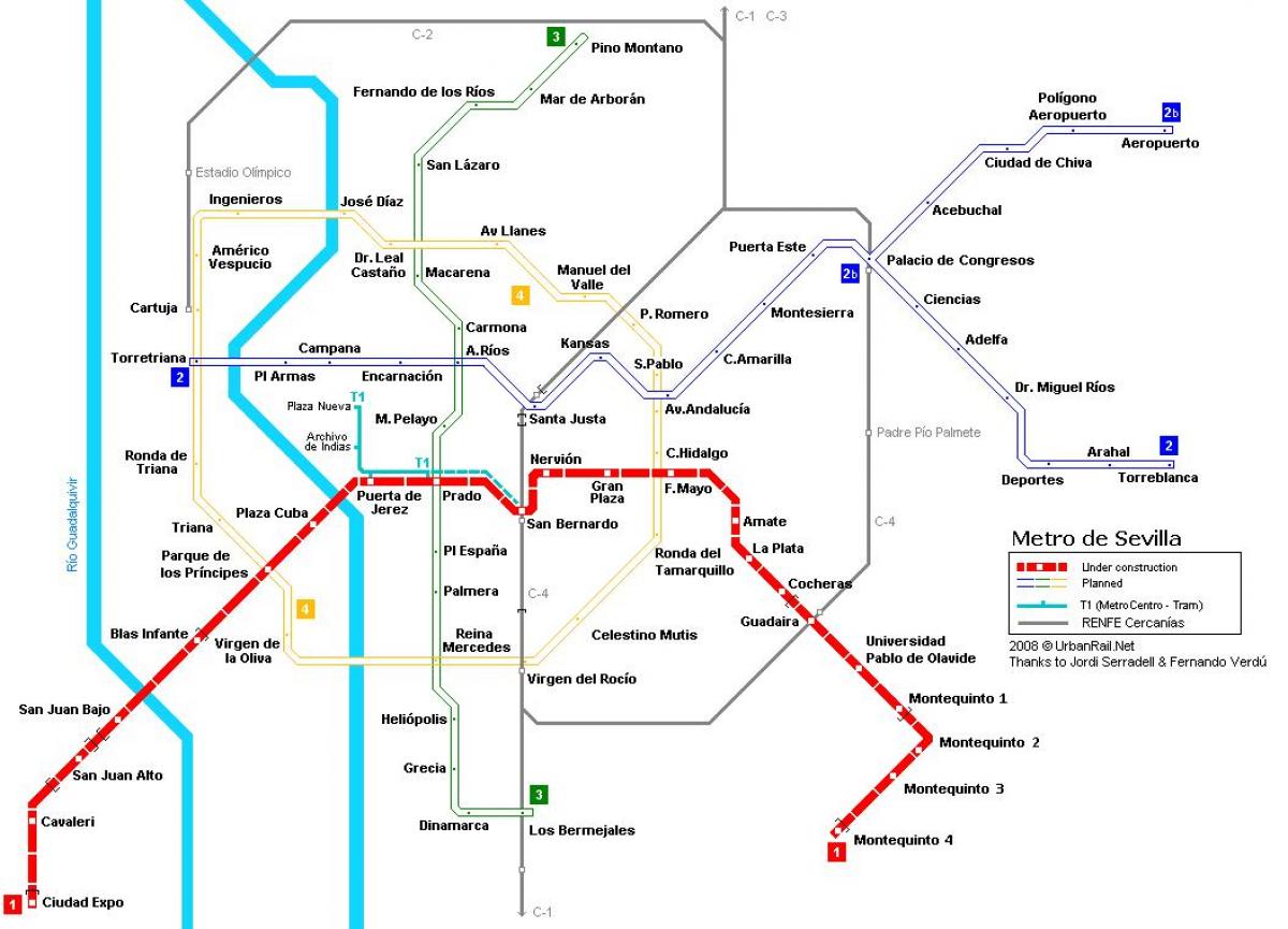 kort af Seville metro