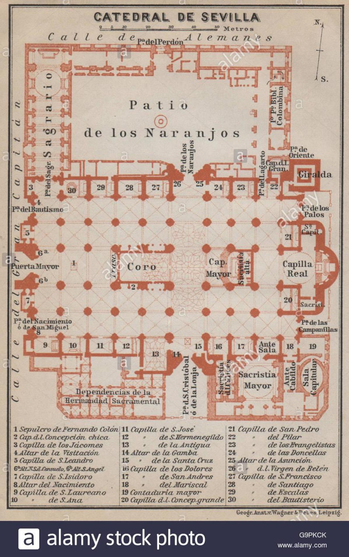 kort af Seville cathedral
