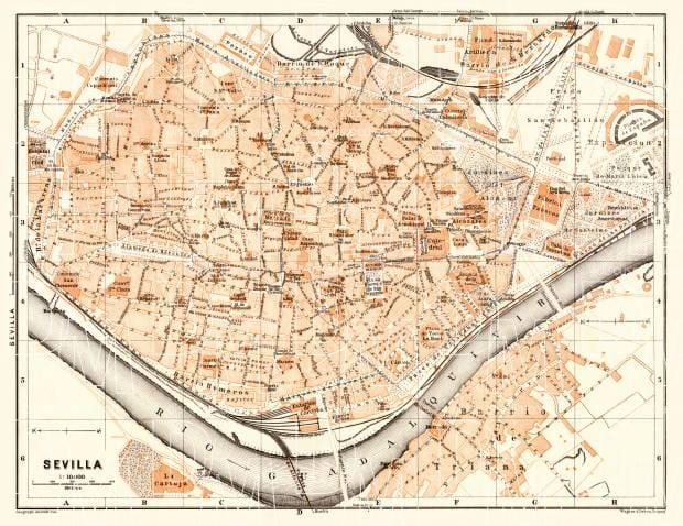 kort af gamla bænum í Seville á spáni