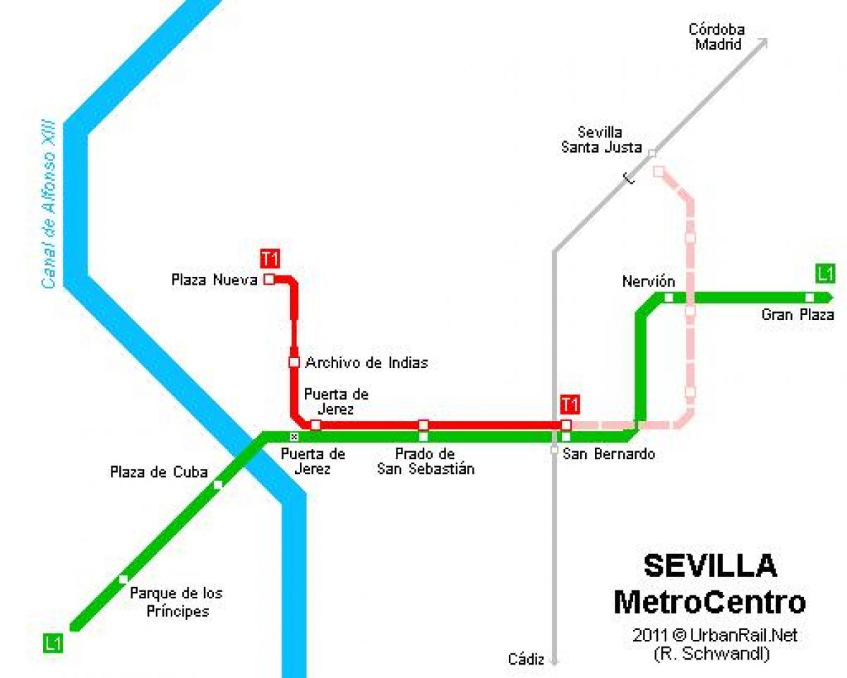 kort af Seville sporvagn
