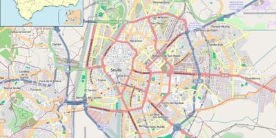 Kort af Seville á spáni hverfum