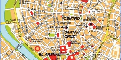 Seville á spáni kort ferðamaður staðir